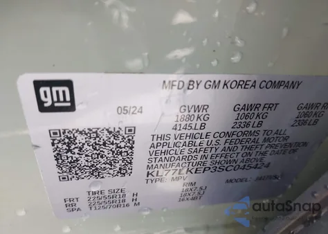 2025 Chevrolet Trax Fwd Activ z USA, uszkodzony, nr VIN KL77LKEP3SC045424